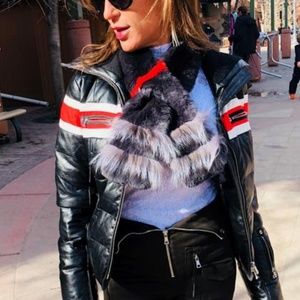 Rex Rabbit Scarf with Silver Fox Tips NWOT